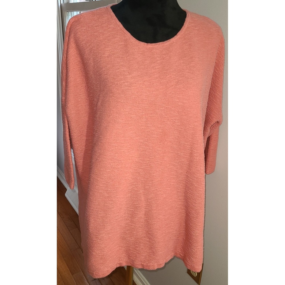 PureJill Tunic Oversized Knit Sweater Linen Blend Coral Sz Med Lagenlook Granola
